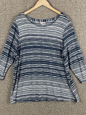 Tianello Top Womens 1X Blue Ballet Tee Wave Striped Art Textured USA F121